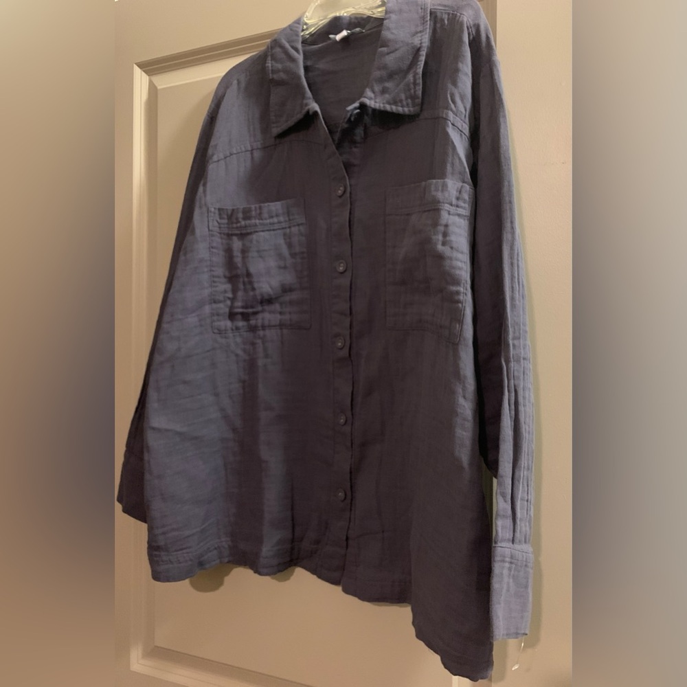 Johnny Was Calme Double Pocket Long Sleeve Shacket 100% Cotton Large Grey - Picture 5 of 9